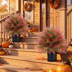 artificial fall cedar topiary trees in pot, 2 shown in use