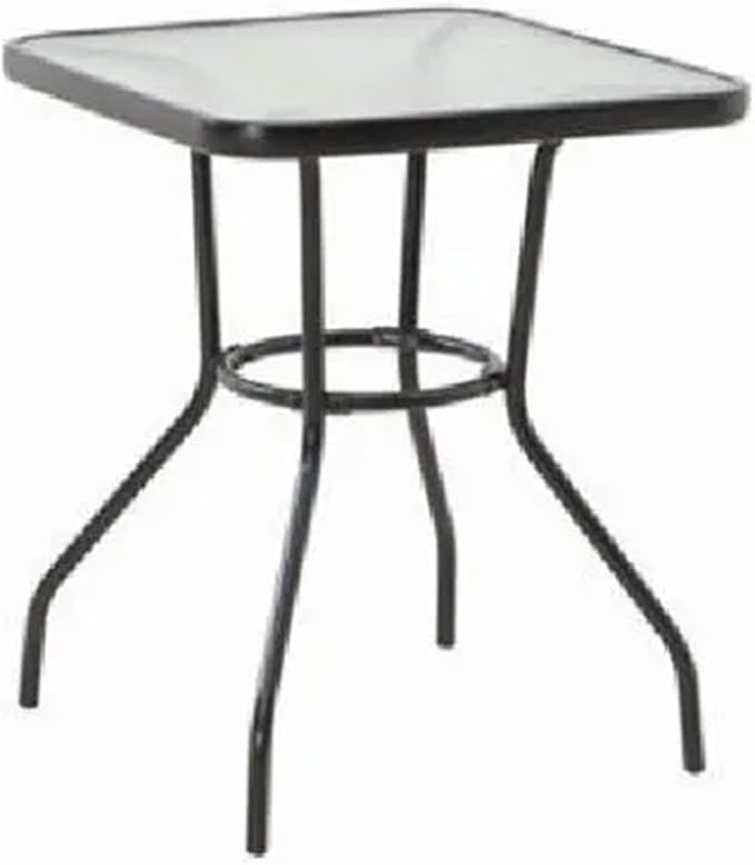 Four Seasons Courtyard Sunny Isles 24 Inch Outdoor Patio Bistro Dining Table Backyard Squared Furniture with Tempered Glass Tabletop, Black