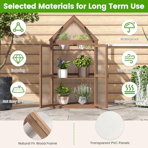 happygrill cold frame, mini wooden green house w/transparent, close-up detail