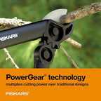 fiskars 15” powergear garden anvil loppers, tree trimmer shown in use