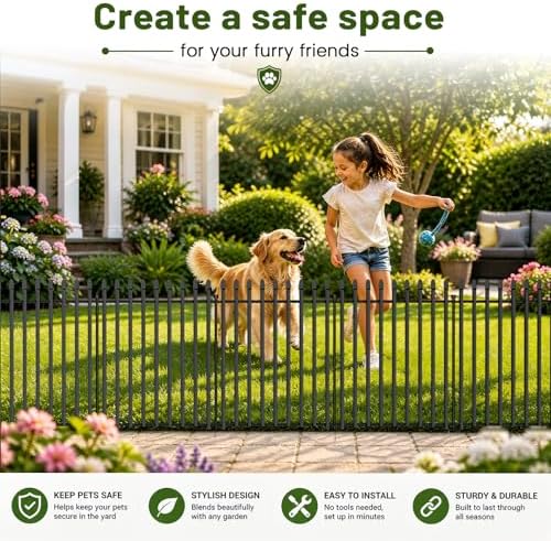 no dig decorative garden fence, 32in(h)×22ft(l), 10 panels, side view