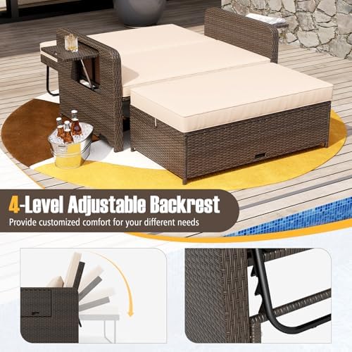 ldaily moccha outdoor daybed, wicker loveseat sofa set showing dimensions