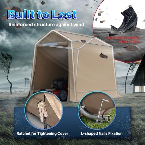 advance outdoor 6x8 ft outdoor portable storage shelter showing dimensions