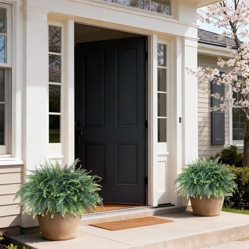 2 sets artificial ferns topiary ball trees for, front angle view