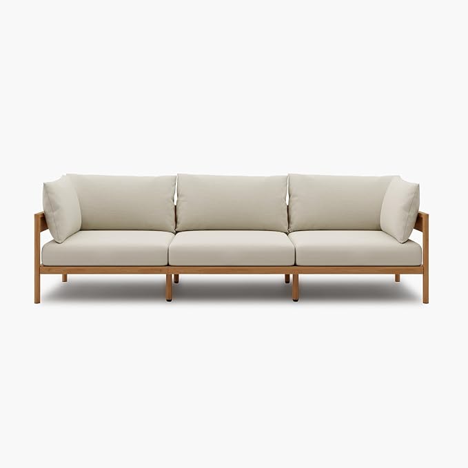Acanva Modern Outdoor Patio Furniture Set, All-Weather Aluminium Conversation Sectional Sofa with Thick Cushions for Backyard, Garden, Porch, Couch, Beige