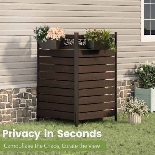 wood privacy screen, no dig outdoor fence,dark brown on a desk or shelf
