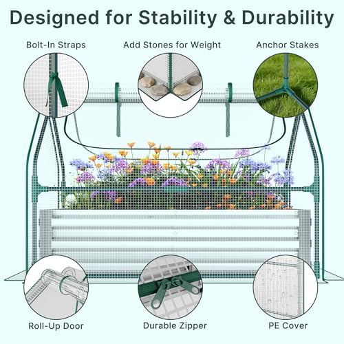 miory raised garden bed with pe cover, 4x2.5x1, front angle view