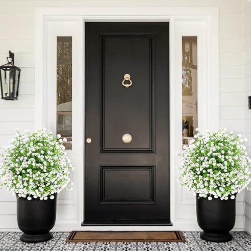 enven white artificial flowers for outdoors, 2 pack shown in use