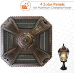 Gama Sonic Outdoor Solar Post Light with Pier Base, Brushed Bronze Finish Aluminum and Rain Glass, Royal Bulb 150 Lumens Warm White LED, Mount on Column or Flat Surface 98B111 Upgraded Panel