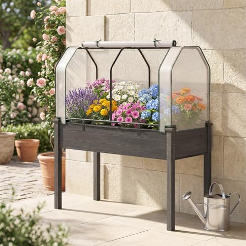 s afstar raised garden bed with greenhouse cover on a desk or shelf
