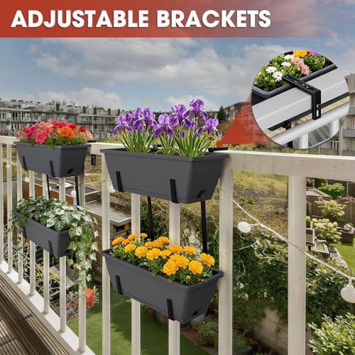 hanging flower pots, 16.9 inches railing planter box, side view