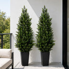 5ft artificial topiary trees with black planter, tall shown in use