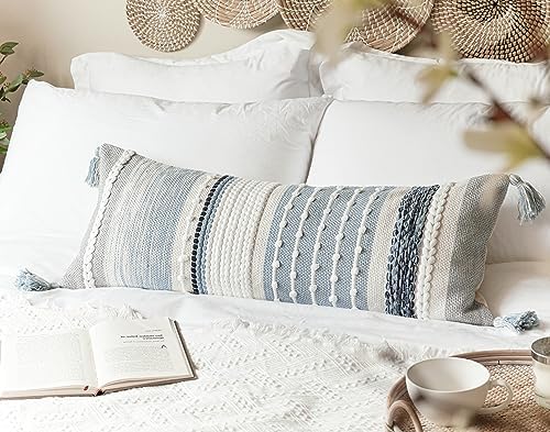 blissblush coastal blue decorative lumbar pillow cover 14x36, side view