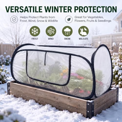 plant covers freeze protection-mini pop up greenhouse for shown in use