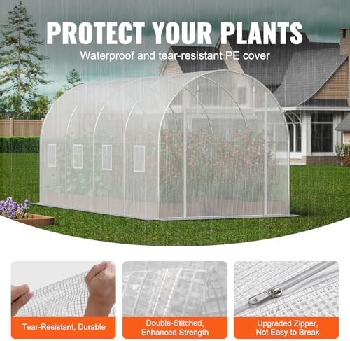 vevor walk-in tunnel greenhouse, 14.6x6.4x6.3 ft hoop house, close-up detail