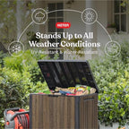 keter premium everwood 30 gal outdoor storage box, close-up detail