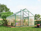 12 ft greenhouse, outdoor sliding door, polycarbonate greenhouse shown in use