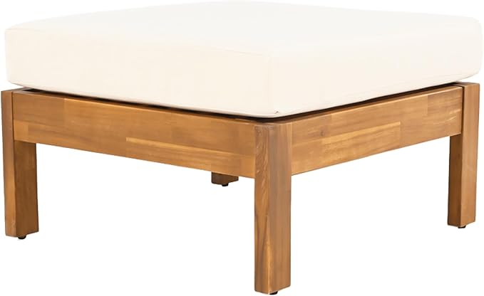 Merax 3 Piece Acacia Wood Patio Furniture Set, Outdoor Sectional Sofa Set with Coffee Table, 4 Seats Sofa Deep Seating with Soft Cushions for Garden, Backyard, Teak & Cream