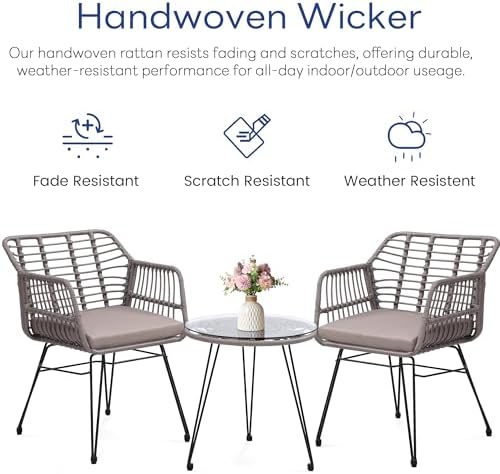 krofem 3 piece wicker patio bistro furniture set on a desk or shelf