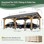 jocisland 12x24x9.5 ft cedar wood carport with galvanized shown in use