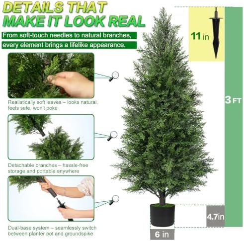 aokiie 3ft artificial cedar tree for outdoors, uv, side view