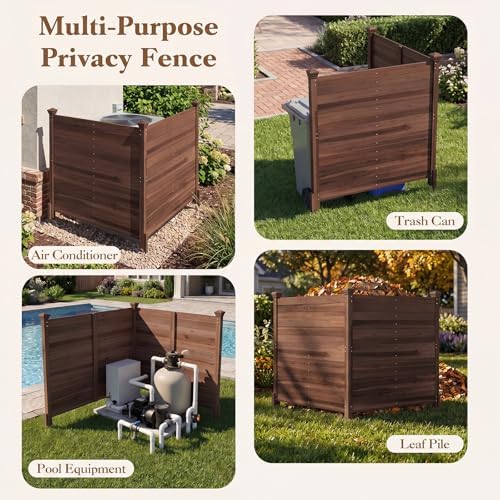 giantex 4 panels wooden privacy fence with stakes, side view