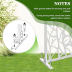 72" metal privacy screen bird pattern, white freestanding, package contents