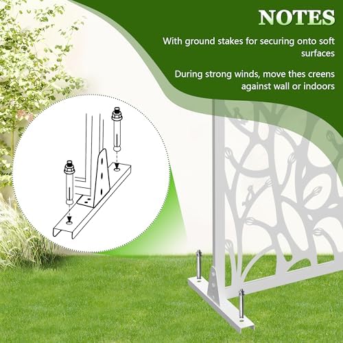 72" metal privacy screen bird pattern, white freestanding, package contents