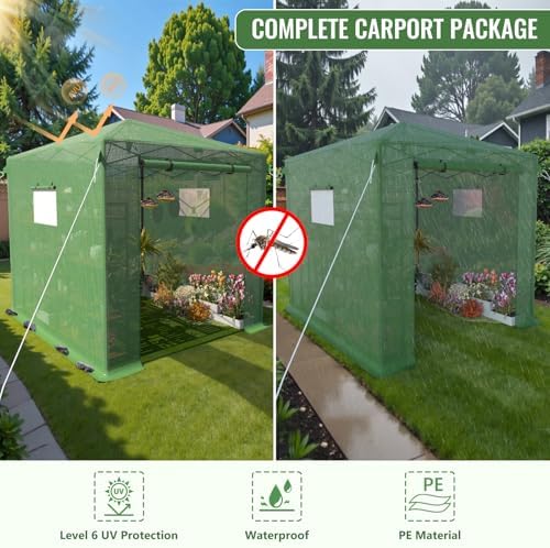 8x6 ft pop up greenhouse for outdoors, walk-in, close-up detail