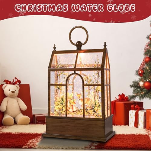 christmas snow globe lantern greenhouse water glittering globe, side view