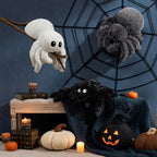 phantoscope halloween spider shaped throw pillow, faux fur showing dimensions