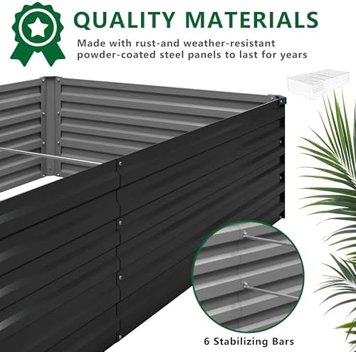 diiyiv 12x2x1.5ft galvanized raised garden bed,vegetable boxes-rectangle metal, side view