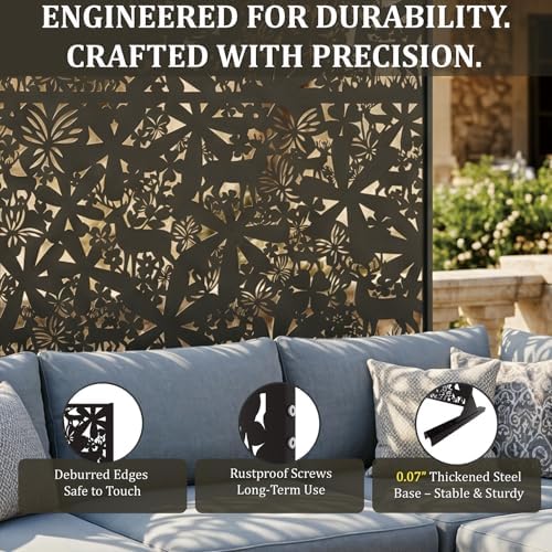 metal privacy screen outdoor 6ft – freestanding laser, close-up detail