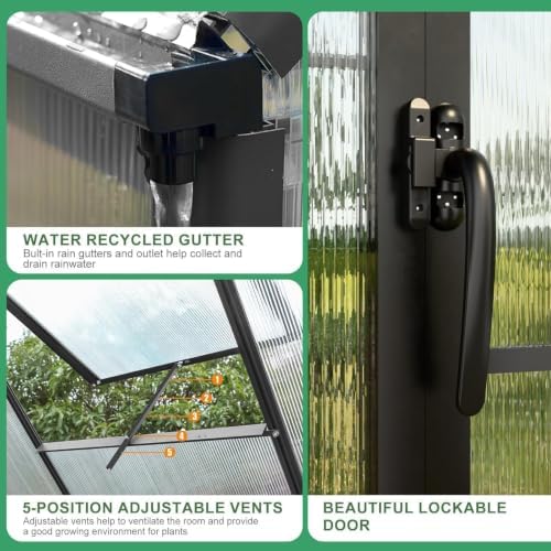 10x32 ft polycarbonate greenhouse large heavy duty aluminum showing dimensions