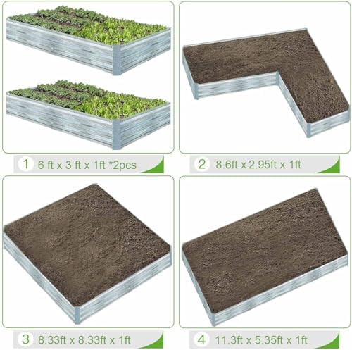 galvanized raised garden bed 6x3x1ft 2-pack showing dimensions