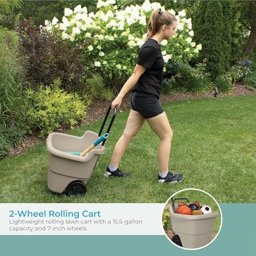 suncast 2-pack multipurpose rolling lawn and garden utility, close-up detail