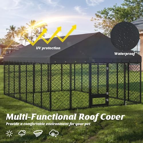 10x14ft outdoor dog kennel with roof and feeding, package contents