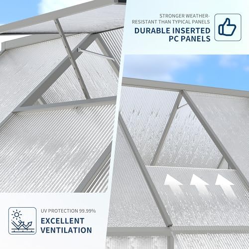 8'x16' aluminum-framed polycarbonate greenhouse, heavy duty polycarbonate greenhouse showing dimensions