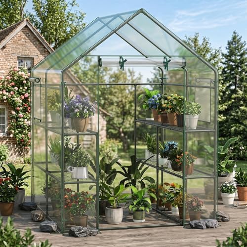giantex walk-in greenhouse, gardening plant tent with roll-up, front angle view