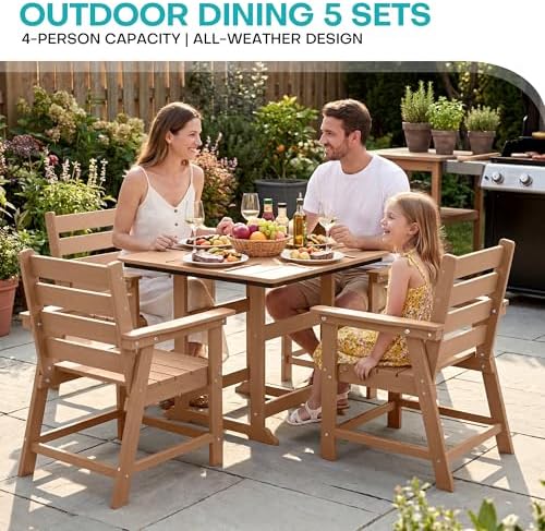 HDPE Dining Chair Set of 2, All-Weather Heavy Duty, Cedar | Patio Dining Chair with Armrests, Wood Grain Texture, Outdoor Furniture for Backyard, Garden