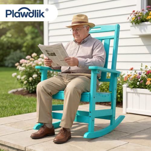 Oversized HDPE Outdoor Rocking Chair Set of 4, All-Weather, Aruba | Heavy Duty Patio Rockers with High Back, Extra Large & Extra Wide, Supports up to 380lbs, Perfect for Porch, Lawn, Garden