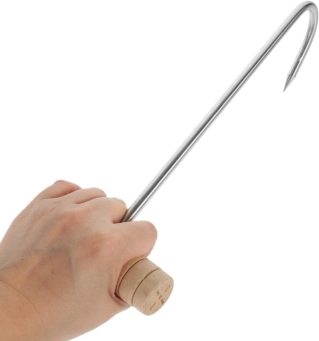 Abaodam 2Pcs T Shaped Meat Hooks with Wood Handle Meat Processing Hooks for Hanging Pork Beef Bacon Chicken Goose Roast Butchering Supplies for Slaughterhouses BBQ Shops