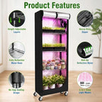 indoor greenhouse with grow light - 5 tier, front angle view