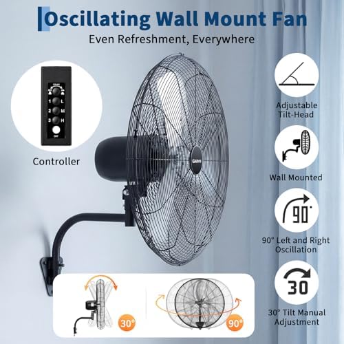 garvee 24 inch wall-mount misting fan, 3-speed ip44, side view