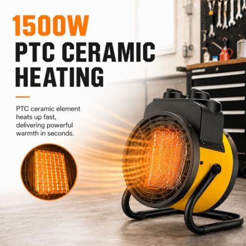 1500w space heater, electric garage heater with fast shown in use