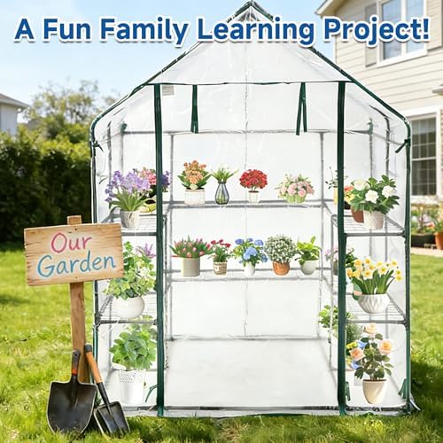 sungift walk-in greenhouse kit, upgraded pvc clear, 57x61x80, front angle view
