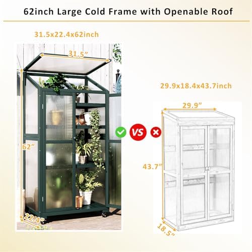 polibi wooden greenhouse, cold frame portable greenhouse with showing dimensions