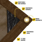 core tarps 60% brown shade cloth with grommets, side view