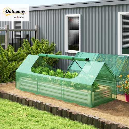 outsunny 8.6 x 3 x 1ft metal planter shown in use