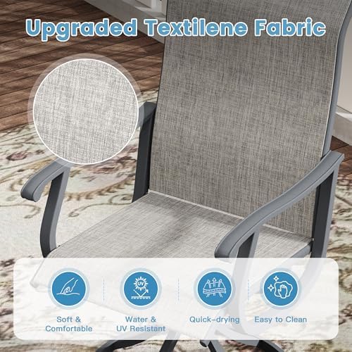 DIFY Patio Swivel Dining Chairs Set of 4, All Weather Swivel Outdoor Patio Chairs with Breathable Textilene Fabric, Metal Frame for Garden Backyard Balcony, Grey